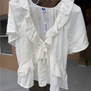 Old Navy- Elegant Cream Ruffle Blouse